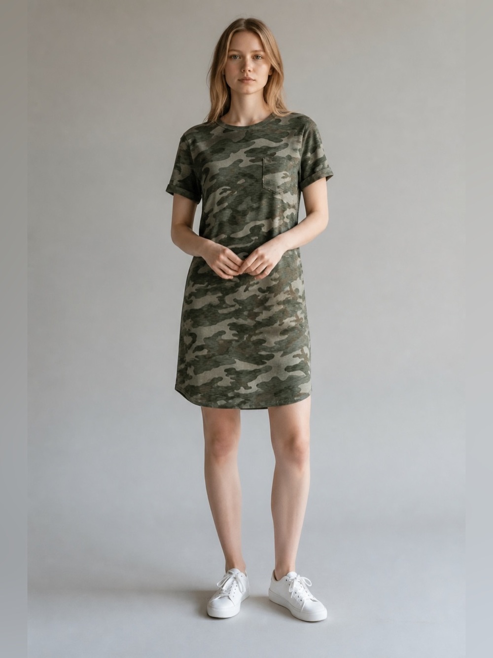 GAP Camouflage T-Shirt Dress Women’s Medium Green Short Sleeve Cotton Slub